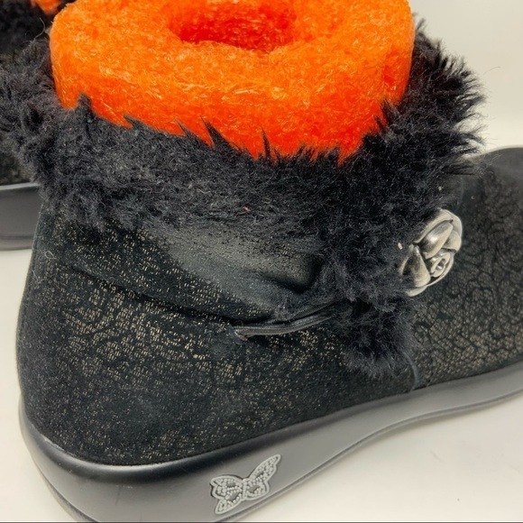 ALEGRIA black florets ankle boot, style#Mer-553. with faux fur. - Picture 3 of 9